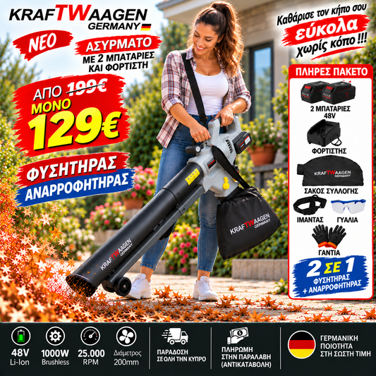 KRAFTWAAGEN 2 σε 1 – Φυσητήρας & Αναρροφητήρας Μπαταρίας 48V