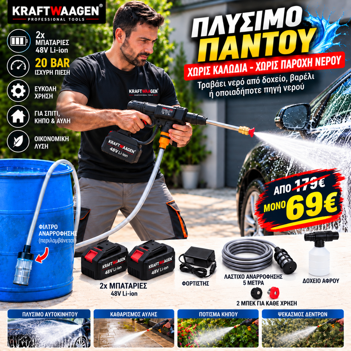 Ασύρματο Πλυστικό Πιστόλι KRAFTWAAGEN 48V