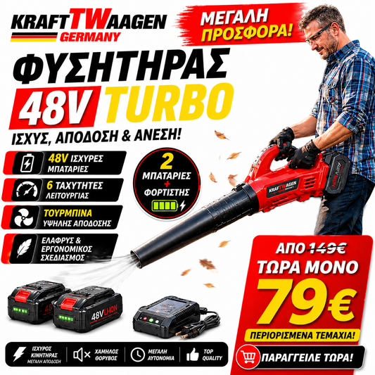 KRAFTWAAGEN ΤΟΥΡΜΠΟ ΦΥΣΗΤΗΡΑΣ ΜΕ 6 ΤΑΧΥΤΗΤΕΣ ΑΣΥΡΜΑΤΟ ΜΕ 2 ΜΠΑΤΑΡΙΕΣ