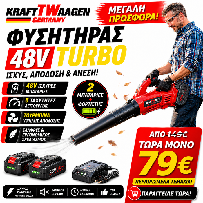 KRAFTWAAGEN ΤΟΥΡΜΠΟ ΦΥΣΗΤΗΡΑΣ ΜΕ 6 ΤΑΧΥΤΗΤΕΣ ΑΣΥΡΜΑΤΟ ΜΕ 2 ΜΠΑΤΑΡΙΕΣ
