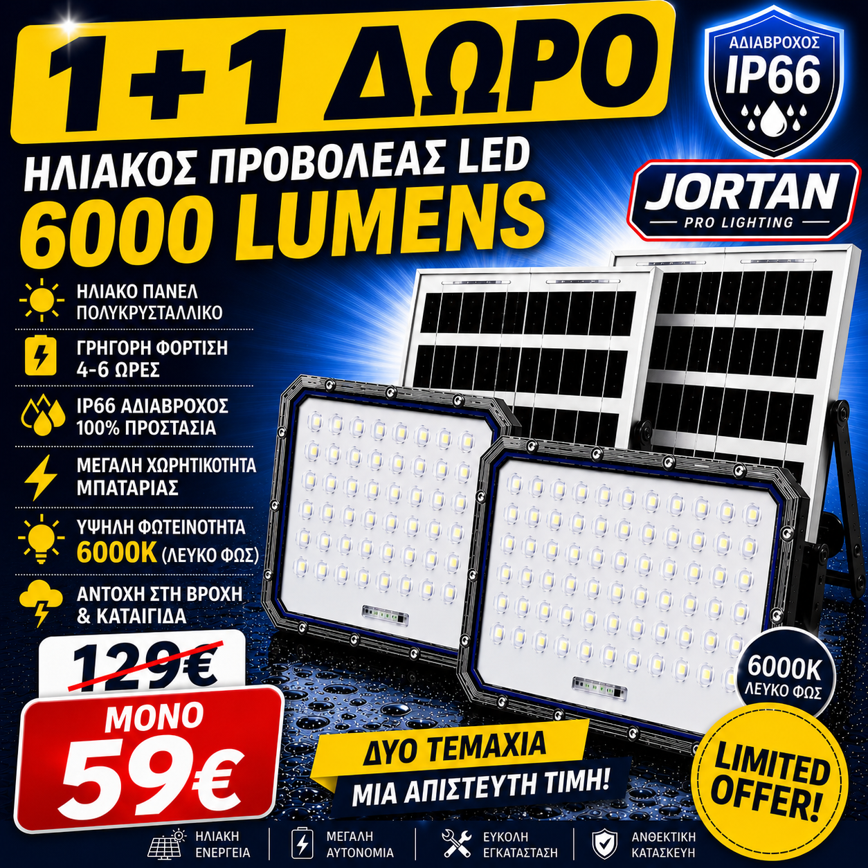 JORTAN ΠΡΟΒΟΛΕΑΣ ΜΕ ΗΛΙΑΚΟ ΠΑΝΕΛ ΕΞΩΤΕΡΙΚΟΥ ΧΩΡΟΥ!!
