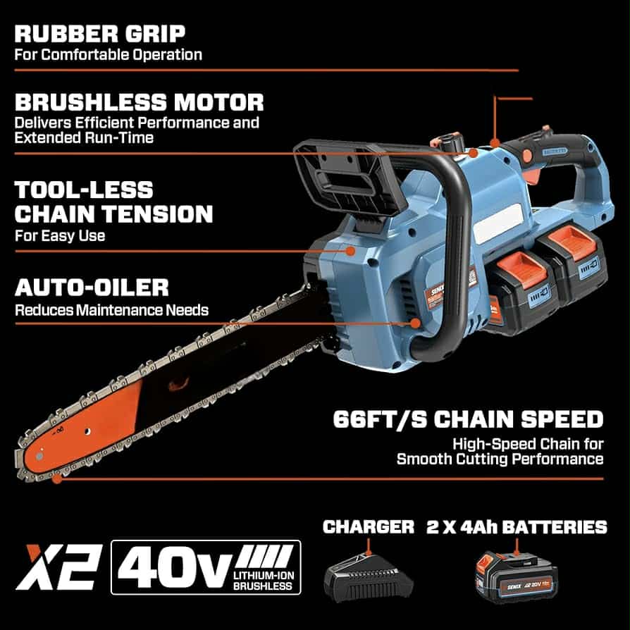 KRAFTPRO ΑΛΥΣΟΠΡΙΟΝΟ ΜΕ 2 ΜΠΑΤΑΡΙΕΣ ΜΕ ΛΑΜΑ 16" ΙΝΤΖΩΝ 40cm ΚΑΙ ΔΙΠΛΟΣ ΦΟΡΤΙΣΤΗΣ ΑΥΤΟΜΑΤΗ ΛΙΠΑΝΣΗ