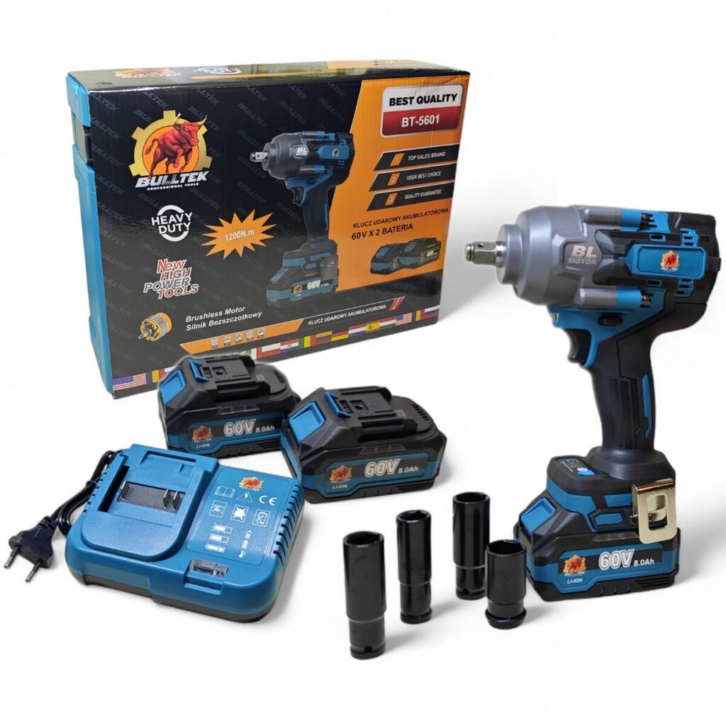 BULLTEK Μπουλονόκλειδο 60V Brushless 1200 N.m με 2 Μπαταρίες 8Ah