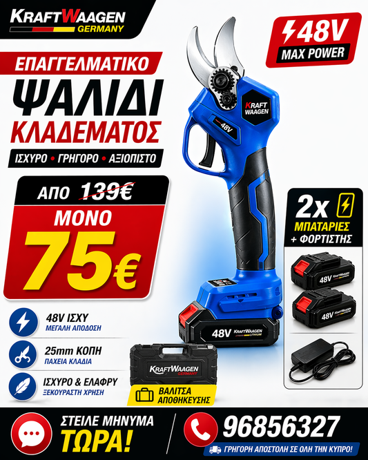 KRAFTWAAGEN GERMANY ΨΑΛΙΔΙ ΚΛΑΔΕΥΤΙΚΟ ΜΕ 2 ΜΠΑΤΑΡΙΕΣ ΦΟΡΤΙΣΤΗ ΚΑΙ ΒΑΛΙΤΣΑ ΑΠΟΘΗΚΕΥΣΗΣ