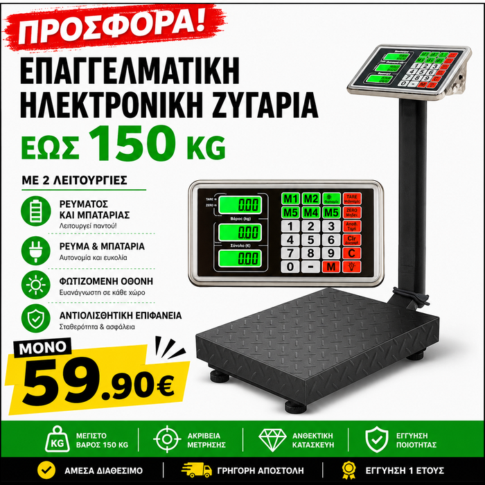 ΗΛΕΚΤΡΟΝΙΚΗ ΖΥΓΑΡΙΑ ΡΕΥΜΑΤΟΣ ΚΑΙ ΜΠΑΤΑΡΙΑΣ 150 ΚΙΛΑ